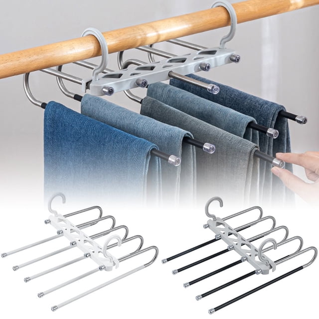 Pants Hanger 5 Layers Space Saving Jean Hangers Pants Rack Scarf Hanger Closet Space Saving Scarf Organizer for Home Storage