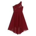 thumbnail image 5 of Manyakai Flower Girl High Low Wedding Dress Kids Sequin One Shoulder Ruched Party Pageant Prom Gown Burgundy 6, 5 of 7