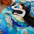 thumbnail image 3 of Castle Fairy Stained Glass Whale King Bedding 7pcs,Jellyfish Coral Underwater Tile King Bed in a Bag,Cyan Navy,Black Reversible, 3 of 7