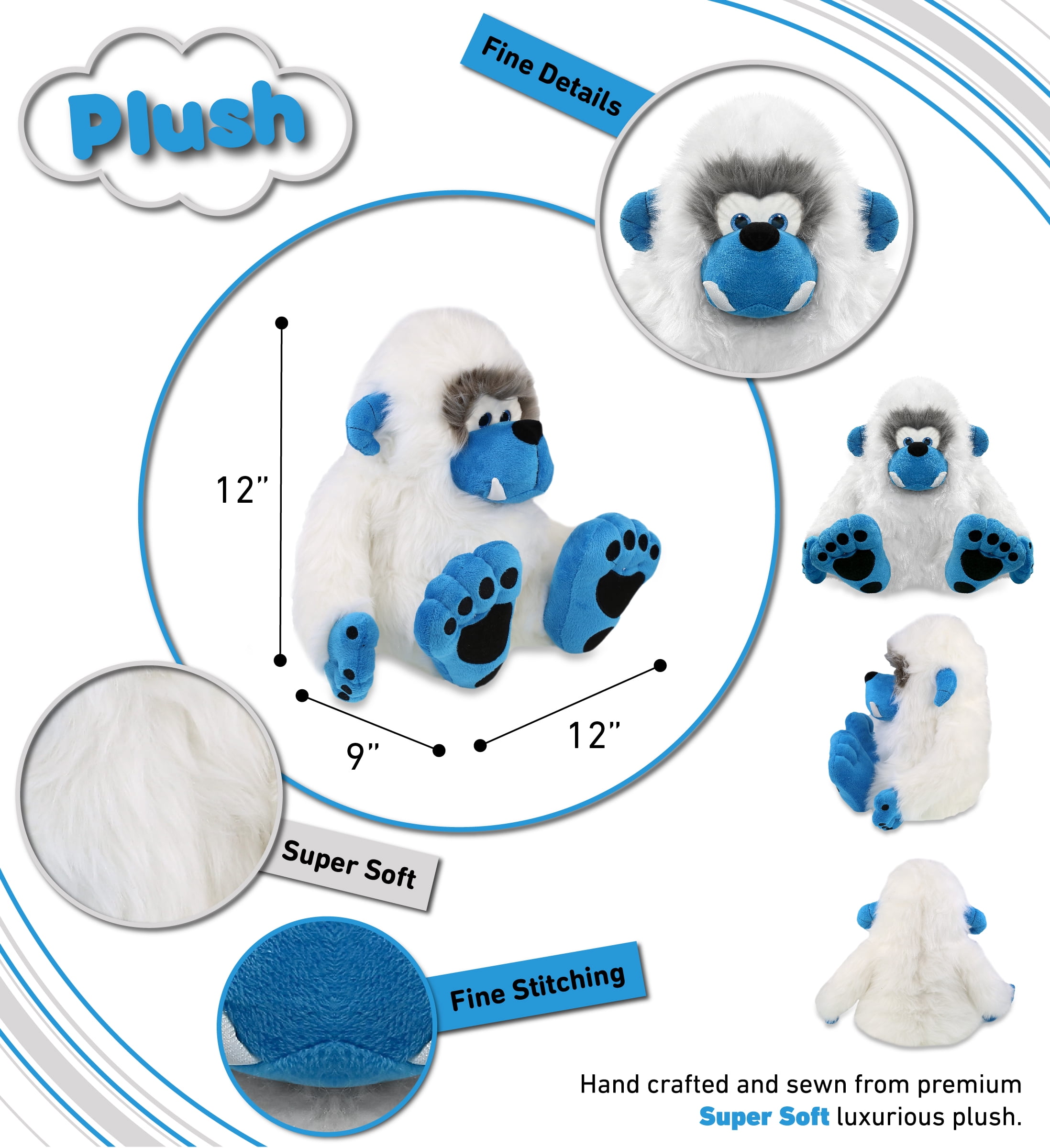 DolliBu Yeti Super Soft Stuffed Animal, Cute Realistic Ape-Like Stuffed Animals for Girls, Boys, Cute Adults Animal Gifts, Kids Nursery Decor for Newborn, Cuddly Soft Baby Plush Toys - 12 Inches