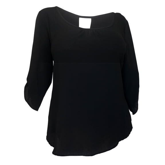 eVogues Plus Size Wide Scoop Neck Open Back Top Black