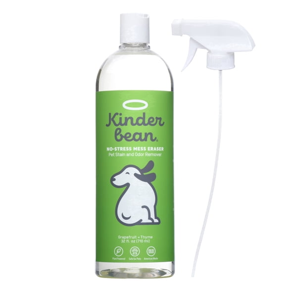 Kinderbean Dog & Cat Urine Stain and Odor Eliminator for Carpet, Upholstery, Hard Floors - Single 32 oz., Grapefruit & Thyme Scent, Enzyme Bio-Active Formula with Squeeze and Spray Top