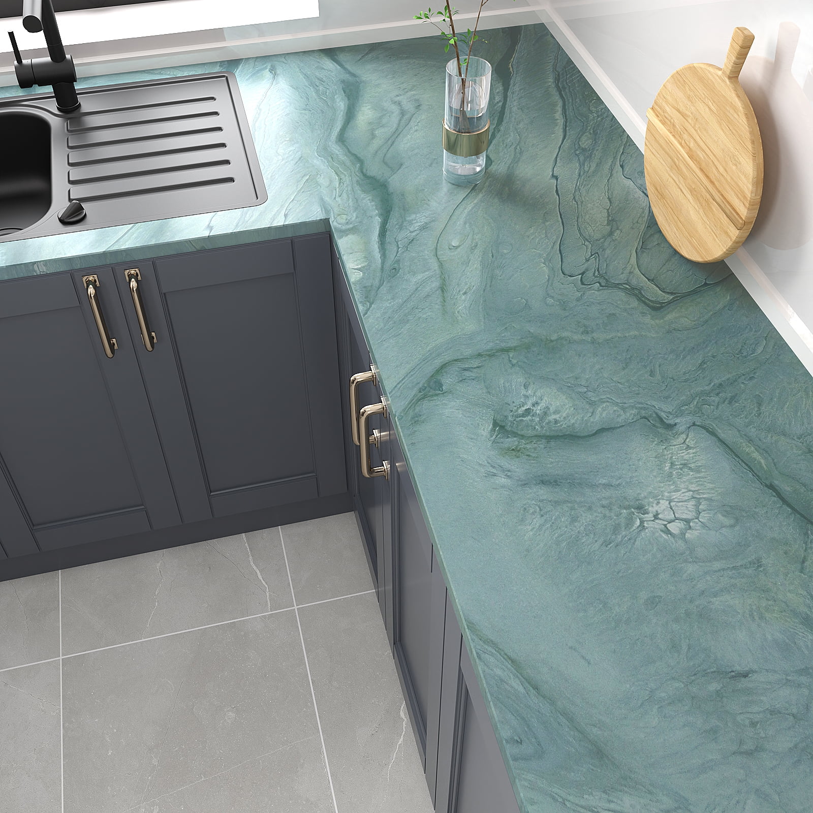VEELIKE 15.7''x354'' Blue Marble Contact Paper for Countertops Waterproof Peel and Stick Blue Marble Contact Paper for Kitchen Self Adhesive Marble Wallpaper Vinyl Roll for Bathroom Backsplash