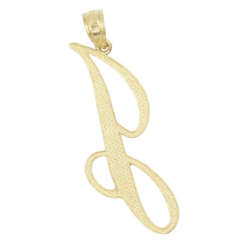10K Solid Real Yellow Gold Personalized Cursive J Initial Pendant Necklace Available in Different Letters Charm with Diamond Cut Gifts for Her with