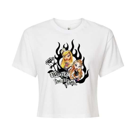 Bratz - Hearts & Flames in a Frame - Juniors Cropped Cotton Blend T-Shirt