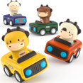 thumbnail image 1 of Bilar för barn 1+ år, pojkar och flickor, Baby Animal Racing Cars för småbarn 1-3, tryck och åk bil leksaker, 1 of 5