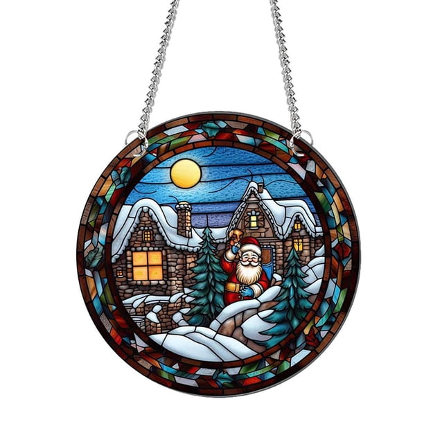 Decoración estética para el hogar, 1 pieza de atrapasol de Papá Noel, decoración navideña teñida para ventanas, vacaciones, Navidad, ventanas colgantes, regalo de inauguración de la casa, árbol de