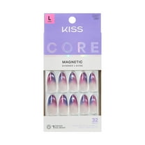 KISS CORE Magnetic Press On Nails, ‘Twinkling Stars’, Purple, Long Round, 32 Count