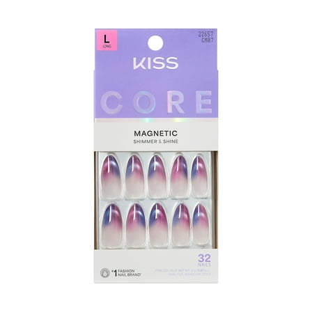 KISS CORE Magnetic Press On Nails, ‘Twinkling Stars’, Purple, Long Round, 32 Count