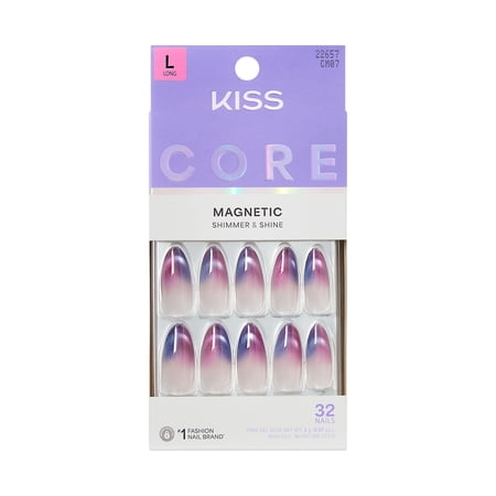 Kiss Core Magnetic Press On Nails 'Twinkling Stars' Purple Long Round 32 Count