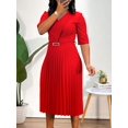 thumbnail image 5 of Vestido de oficina ajustado informal de talla grande para mujer, vestido retro elegante con escote en V y cintura alta con estampado de manga 3/4, vestido de fiesta para mujer, 5 of 5
