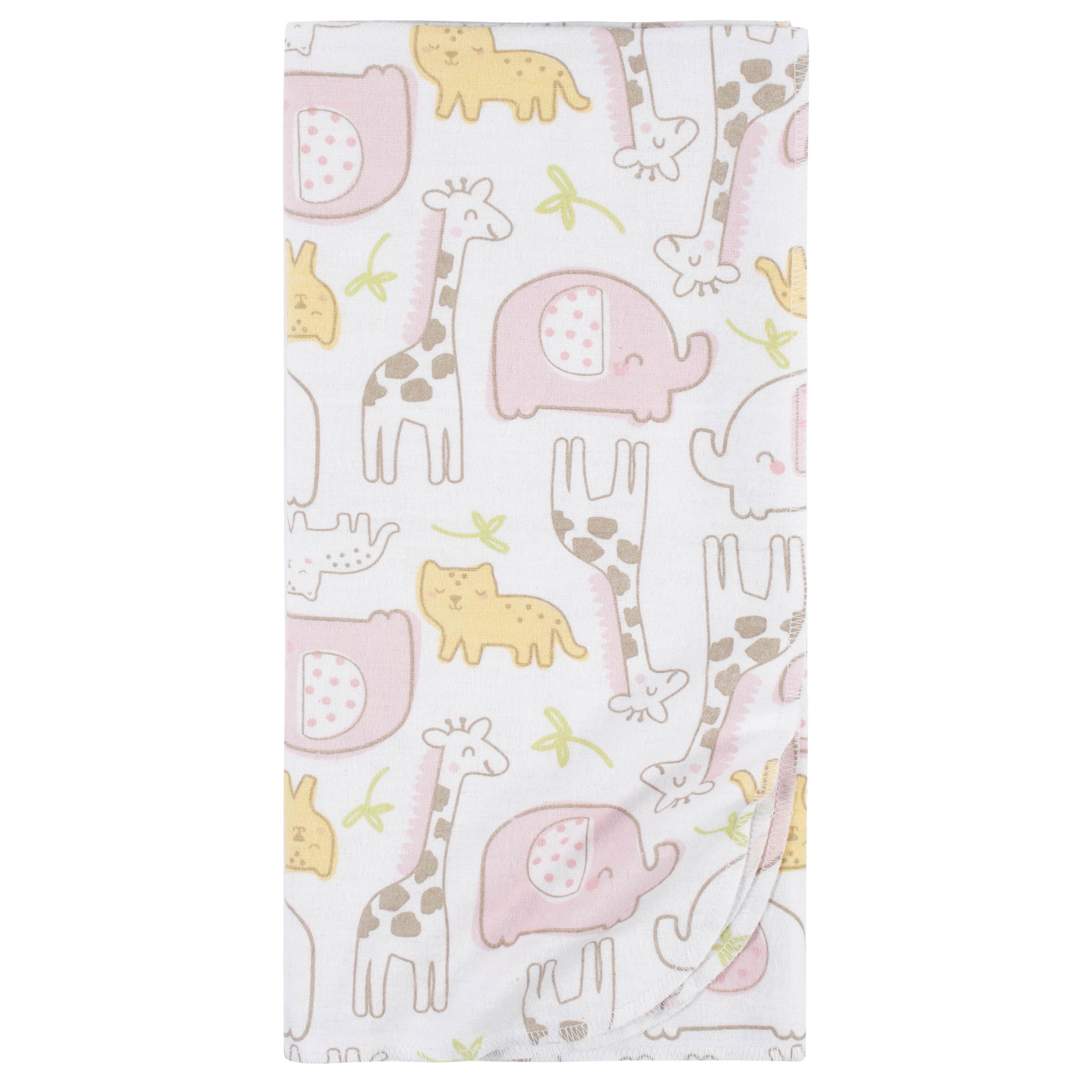 Gerber Baby Girls 100% Cotton Flannel Receiving Blankets, 5-Pack, Pink, Pink Safari