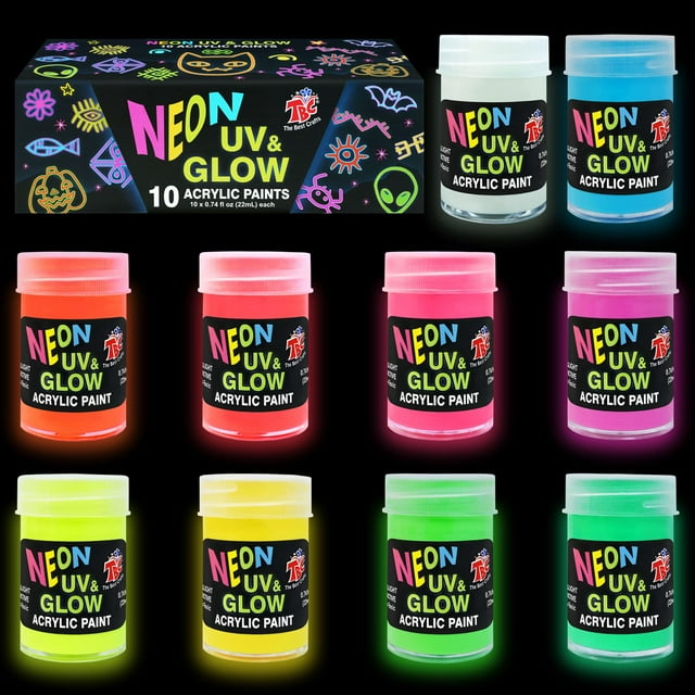 Juego de 10 pinturas que brillan en la oscuridad (TBC, The Best Crafts, 22 ml)