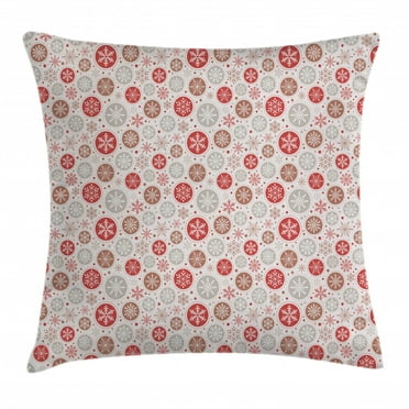Christmas Throw Pillow Cushion Cover, Ornate Snowflakes Pattern in Circles Dots Winter Themed Old Fashioned, Decorative Square Accent Pillow Case, 18 X 18 Inches, Brown Red Pale Grey, by Ambesonne