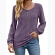 thumbnail image 4 of Suéter de cuello redondo para mujer, informal, liso, de invierno, de manga larga, con botones, de punto cepillado, holgado, para mujer, 4 of 7