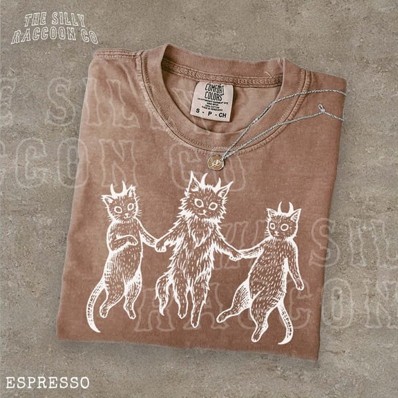 Occult Devil Cat Shirt for Men Women, Vintage Goblincore Linocut T-Shirt, Funny Alt Clothing, Indie Folk Art Graphic Top, Halloween Gift
