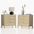 thumbnail image 5 of EYYTHUNG 3 Drawer Nightstand Set of 2, Farmhouse Large Bedside End Table with Charging Station, Mid Century Wood Night Stand, Light Oak, 5 of 8