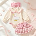 thumbnail image 4 of Faraee Newborn Baby Girl Cute Outfit 0 3 6 9 12 18 Months Duck Embroidery Long Sleeve Romper Floral Layered Skirt Set Infant Fall Clothes with Bow Headband,Beige, 4 of 5