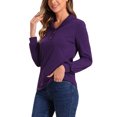 thumbnail image 4 of INSPIRE CHIC Women's Collared V Neck Long Sleeve 2 Button Casual Solid Blouse XS Dark Purple, 4 of 5