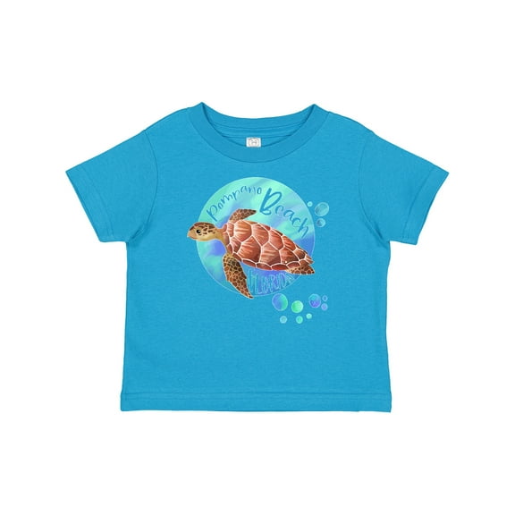 Inktastic Pompano Beach, Florida Swimming Sea Turtle with Bubbles Boys or Girls Baby T-Shirt