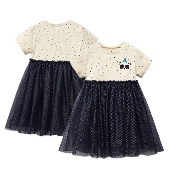 KYAIGUO Toddler Kids Girls Short Sleeve Tulle Dresses Summer Cartoon Tutu Dress Baby Casual Loose Dress Crew Neck Playwear for 2-8 Years Old