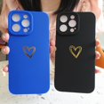 thumbnail image 4 of Compatible for iPhone 14 Pro Max Case Luxury Gold Heart Pattern, Side Cute Plated Heart Pattern Case for Women Girls Soft TPU Shockproof Camera Protective Back Cover Case - Blue, 4 of 11