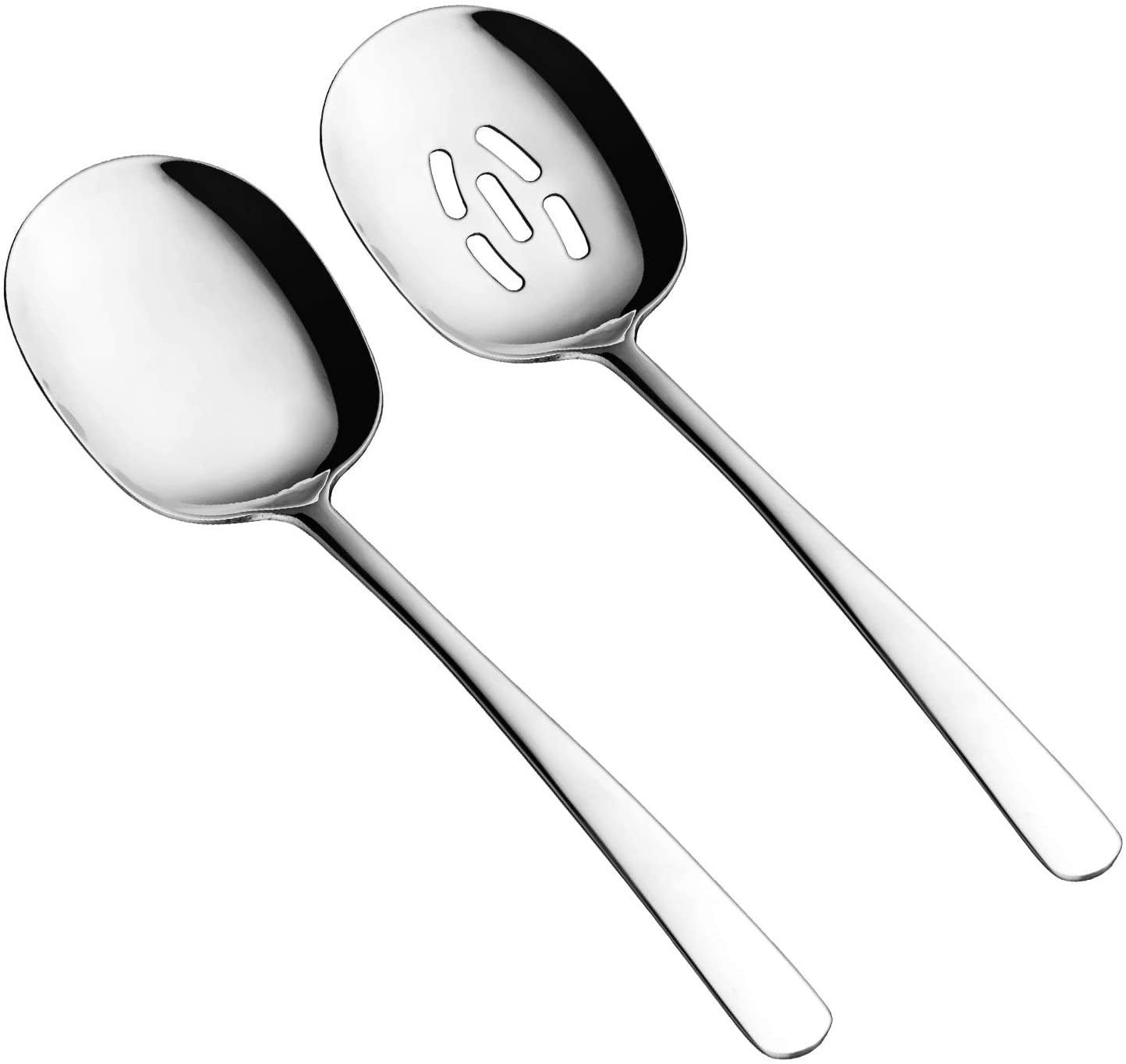 Large serving spoon set, slotted spoon and serving spoon, high-quality spoon silverware, cooking spoon, pasta spoon, mixing spoon, food grade 18/8 stainless steel, 2 pieces