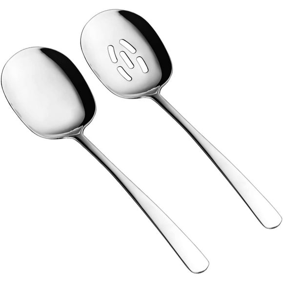 Large serving spoon set, slotted spoon and serving spoon, high-quality spoon silverware, cooking spoon, pasta spoon, mixing spoon, food grade 18/8 stainless steel, 2 pieces
