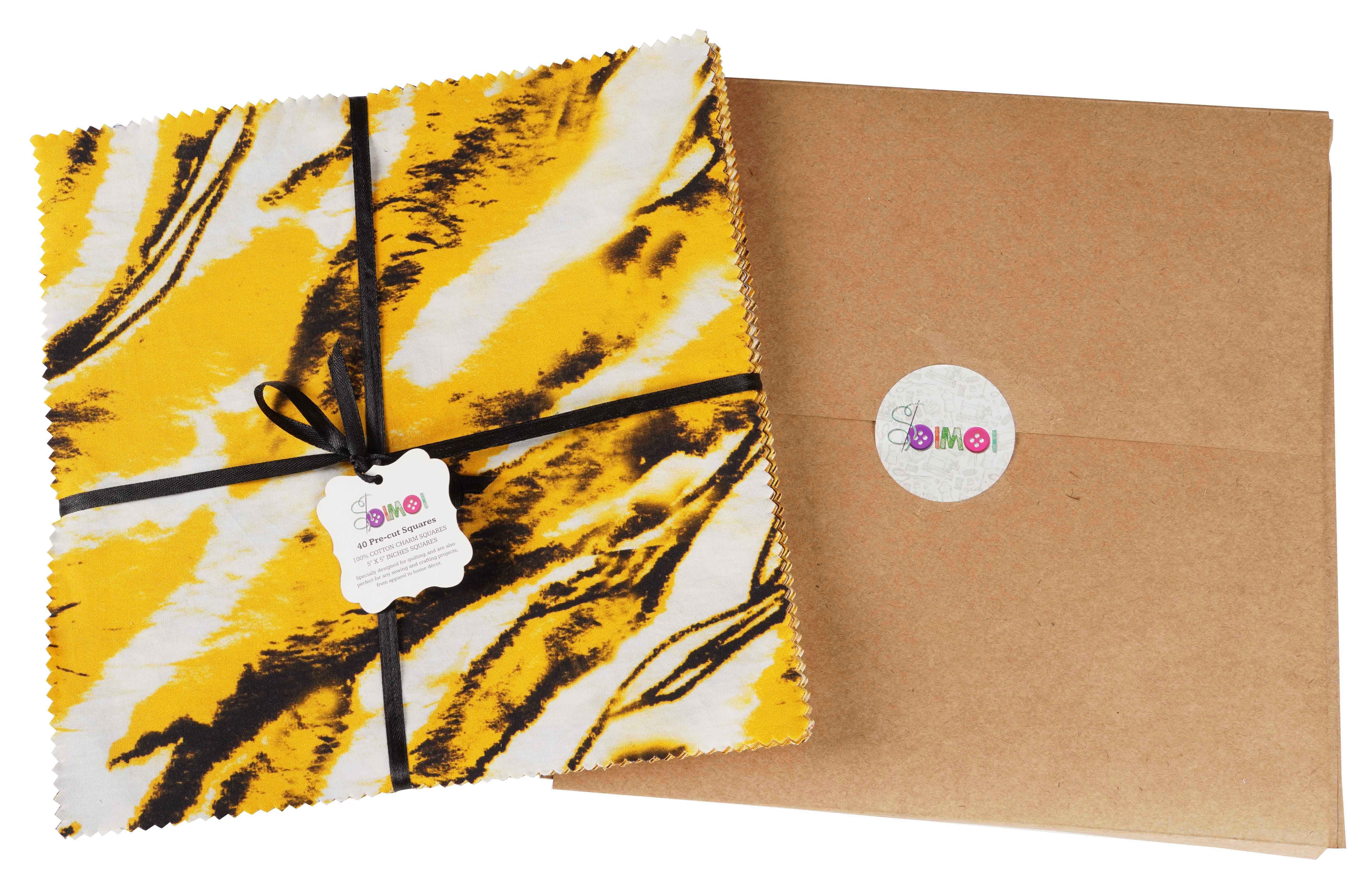 Soimoi Precut 10-inch Tie & Dye Prints Cotton Fabric Bundle Quilting Squares Charm Pack DIY Patchwork Sewing Craft- Yellow