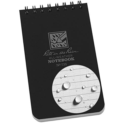 Rite in the Rain Weatherproof Top-Spiral Notebook, 3' x 5', Black Cover, Universal Pattern (No. 735)