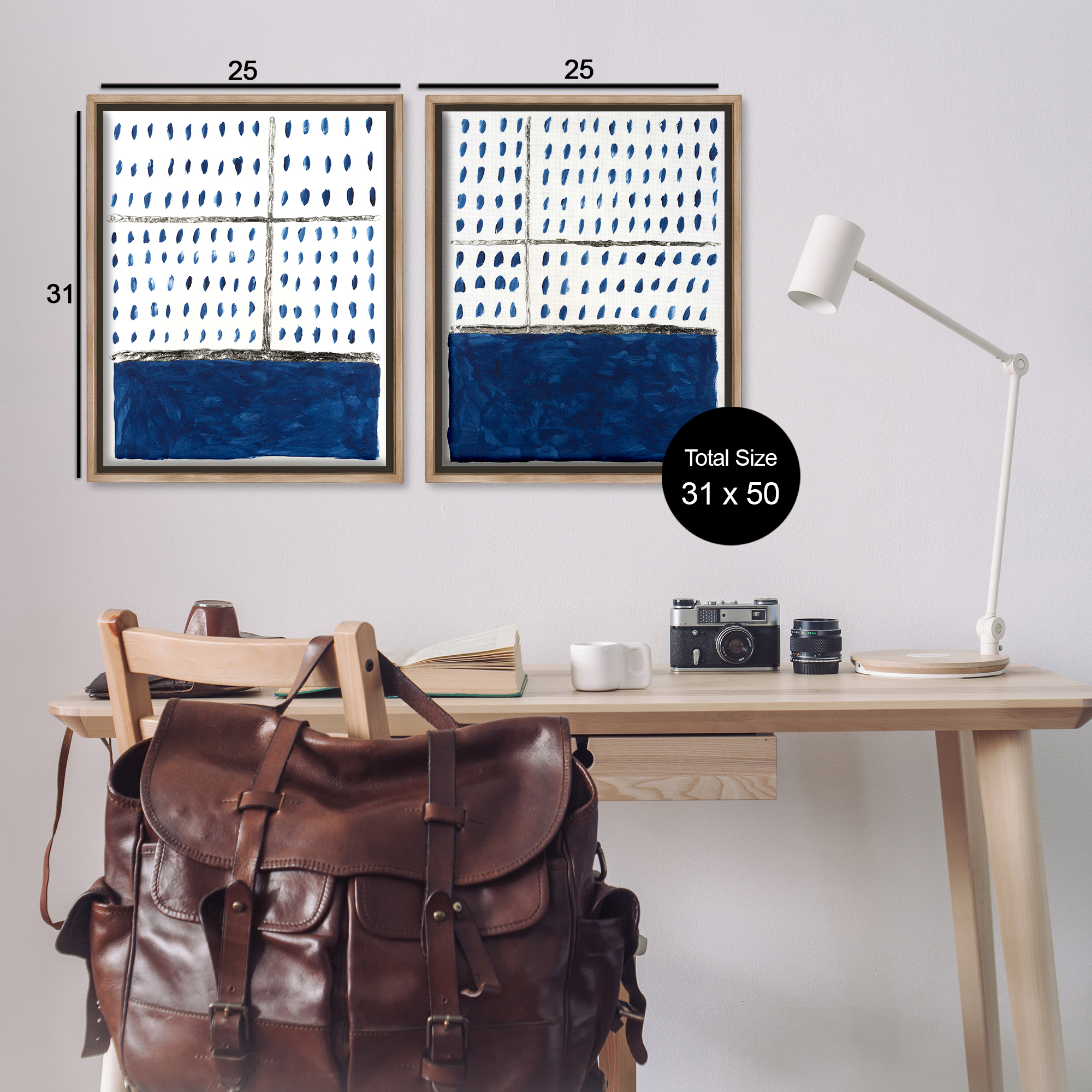 Stupell Industries Abstract Indigo Block Room Abstract Painting Brown Floater Framed Canvas Art Print Wall Art, 31 x 25, Set of 2