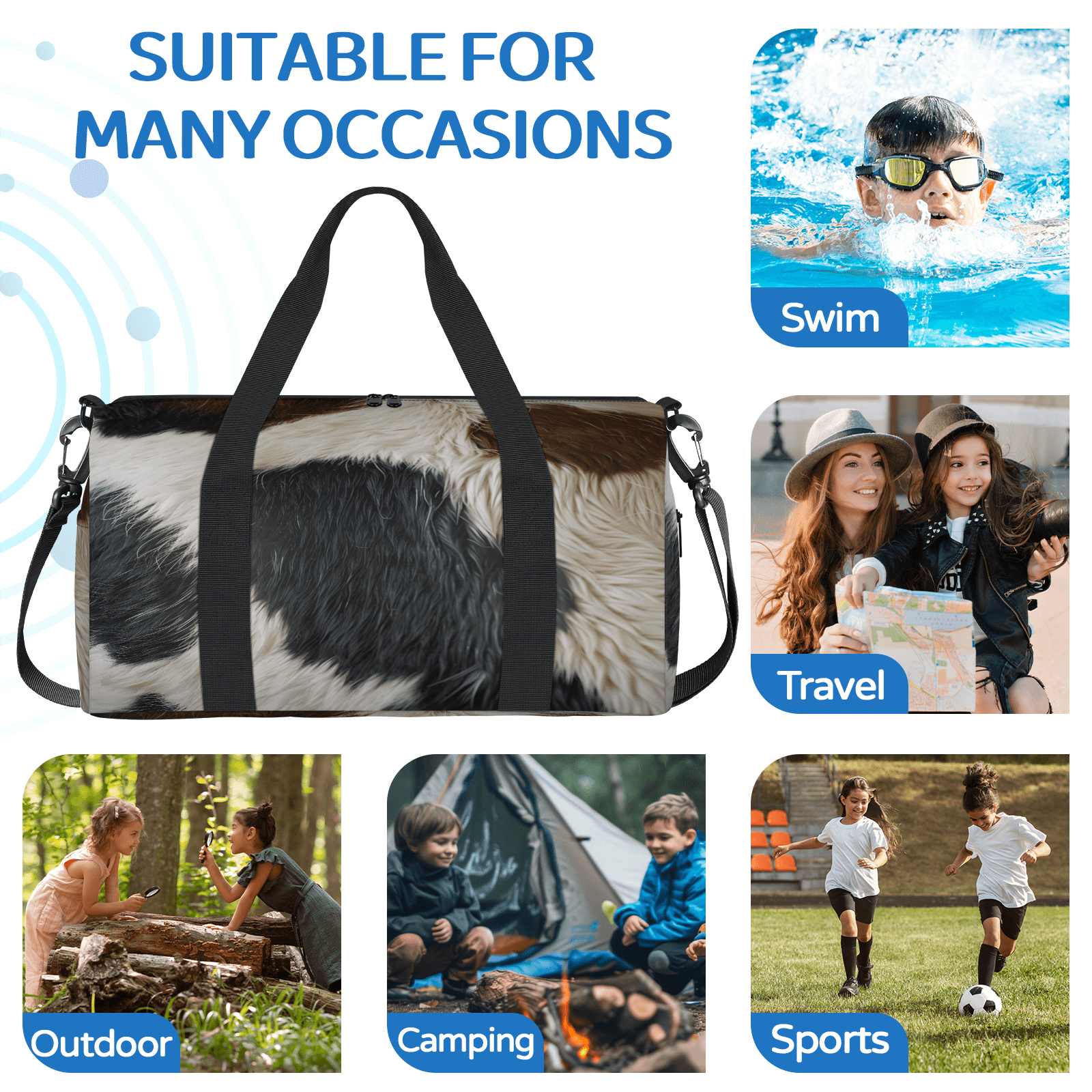 Herdesigns Brown Cow Travel Duffle Bag Sports Yoga Weekender Overnight Carry on Workout Bags Lightweight Waterproof Gym Tote Bag for Women
