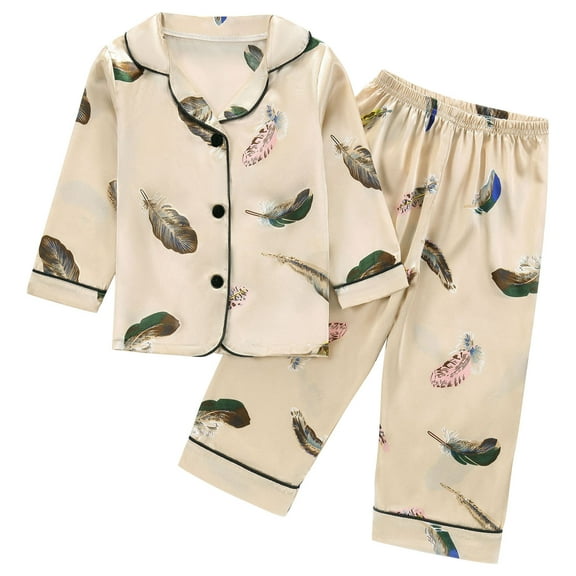 Pajama Sets for Toddler Baby Boys Girls Button-Up Silk Satin Pajama Long Sleeve Shirts and Pants Sleepwear Nightwear Loungewear Clothes Set for Toddler Kids, 2-Piece, Size 1-8Y