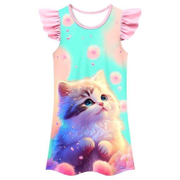 Girls Animal Print Sleeveless Dress, Casual Summer Play Dress for Toddlers & Kids,Sky Blue,150