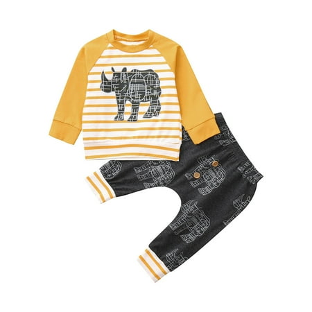 

Dadaria Toddler Fall Outfits 6M-24MT Toddler Baby Girl Long Sleeves Print Stripe Top+Pants Outfit Kids Clothing Sets Yellow Toddler