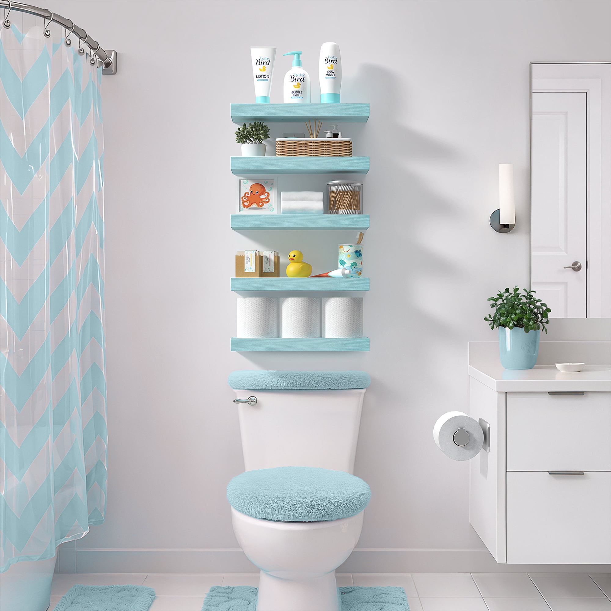 Sorbus 16.25" Floating Wall Shelves, 3 Pack, Ocean Blue, Invisible Brackets, Home Decor