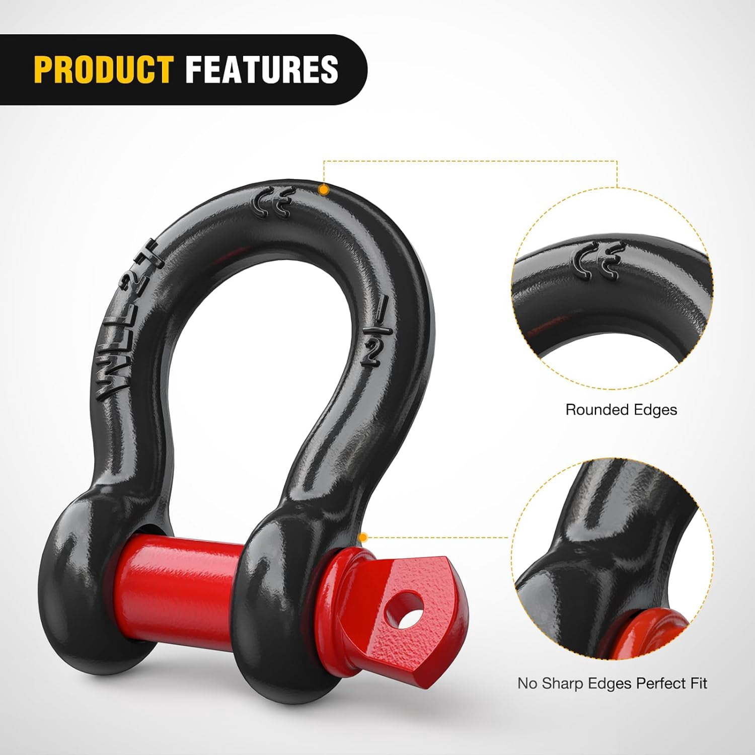 Nilight 4 Pack Small Shackles 1/2" D-Ring Shackle 2 Ton (4409 lbs) Capacity Heavy Duty off Road Recovery Shackle Kit for Cars and Other Applications for Tie Downs, Black Red