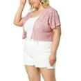 thumbnail image 2 of Women's Plus Size Shrug Cardigan Lace Allover Open Front Short Sleeve Crop Bolero Jacket Pink 4X, 2 of 7
