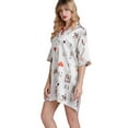 thumbnail image 4 of EFINNY Women's Nightgown Button Down Sleepshirt Cute Cartoon Print Satin 3/4 Sleeve Nightshirt Boyfriend Notch Collar Sleepwear Top, 4 of 7