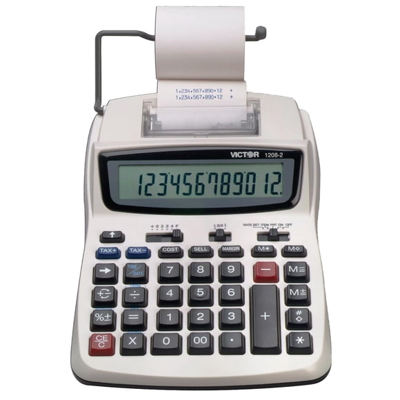 Calculadora de impresión Victor 1208-2 LCD de 12 dígitos blanca