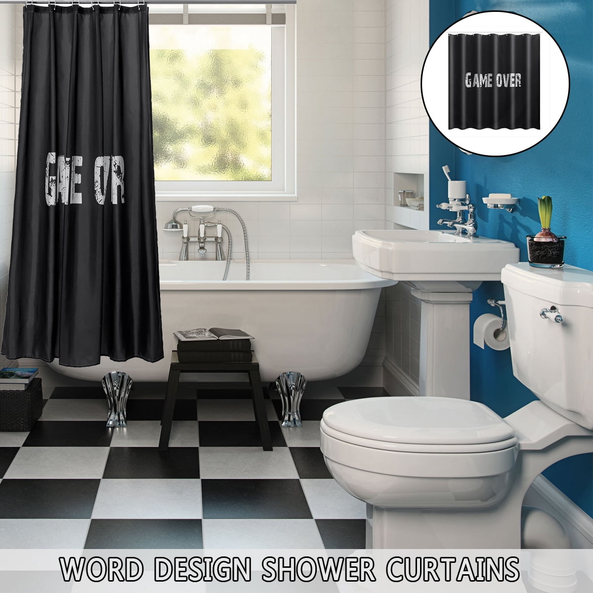 Bathroom Word Design U Shaped Rug Toilet Cover Bath Mat Shower Curtain Walmart Canada