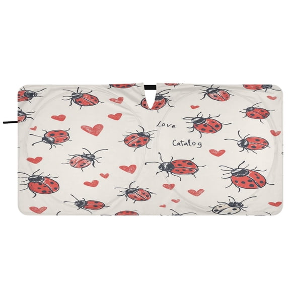 Car Windshield Sunshade with Ring - Foldable UV Protection Sun Shade for Front/Back Window, Heat Insulation,Ladybugs