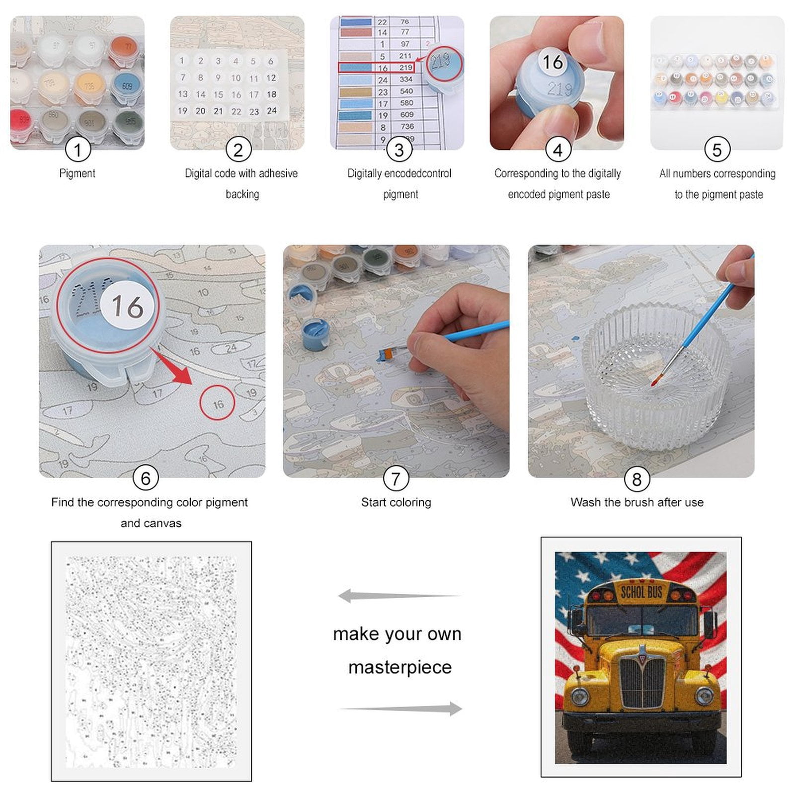 Paint by Numbers Kit for Adults, Yellow Bus Americana Paint by Numbers, Easy Paint by Numbers Kit for Adults Beginner, DIY Adult Paint by Number Kits on Canvas, Home Decor