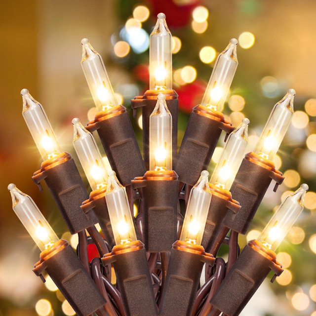 Cadena de luces navideñas YOUNGAR 50, transparente, 13 pies, alambre marrón