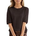 thumbnail image 4 of LEKODE Casual Knit Sweater Tops for Women, Crew Neck Cap Sleeve Lightweight Pullover for Everyday Office Outfits B Coffee S, 4 of 9