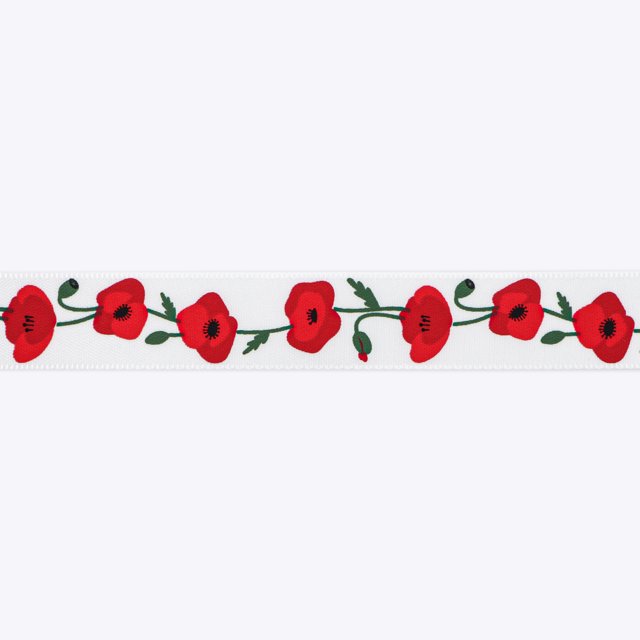 UNIQUE CREATIV, Ribbon, Printed Satin, Poppy, 20mm x 5.4m (0.78" x 18ft)