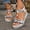 White, variant on Women's Bohemian Heel Sandals, Beaded Decor & Elastic Ankle Strap, Open Peep Toe Platform Espadrilles, Comfortable Summer Casual Beach Shoes Khaki 36