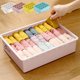 thumbnail image 1 of Organizador de cajones con tapa - Caja de almacenamiento de calcetines y ropa interior de 4 compartimentos, 8,46x11,41x3,14 pulgadas, tela plástica (amarillo, blanco, rosa, azul), 1 of 6