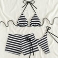 thumbnail image 4 of Erwazi Women's Striped 3 Piece Bikini Drawstring Bottoms Tummy Control Bathing Suit Beach Swimwear with Cover Up Skirt, 4 of 6