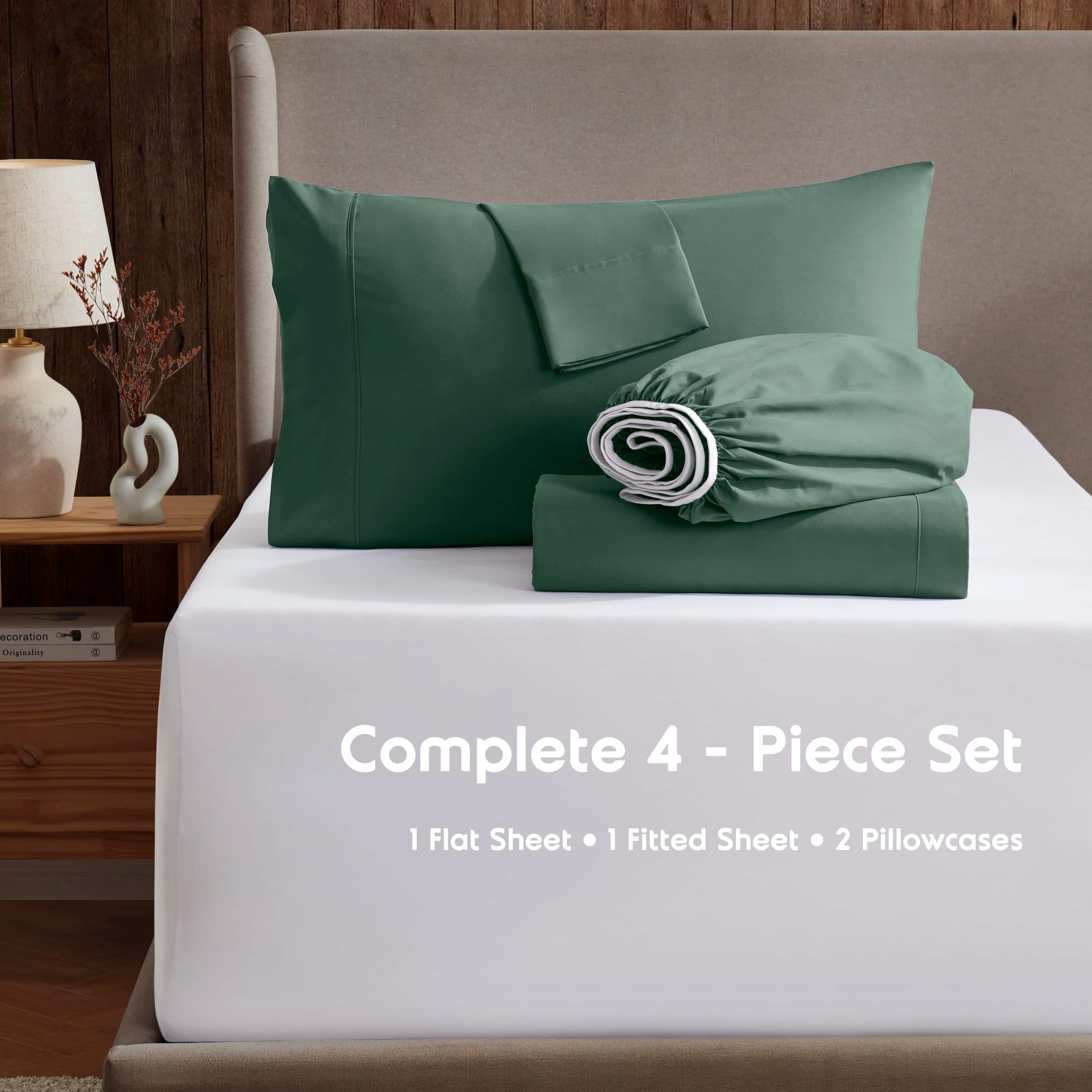 LammaLoe Extra Deep Pocket Full Sheets Set, 4 Piece, Fits 18"-24" Mattress, Breathable & Extra Soft Bed Sheets, Hunter Green